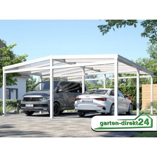 Satteldach Alu-Carport Bausatz 6,13m x 6,06m Weiß Deluxe, transparent