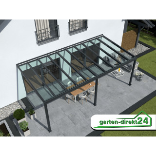Superior Terrassenüberdachungen für VSG Glas 4,06m x 4,00m Anthrazit VSG milchig opal, 8mm