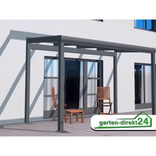 GD24 Alu-Ständerwerk für wandseitige Abstützung (1,5m Breite) Anthrazit Vordach mit VSG Glas
