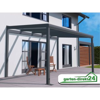GD24 Alu-Ständerwerk für wandseitige Abstützung (5m Breite) Anthrazit Premium- oder Classic-Terrassendach für VSG Glas