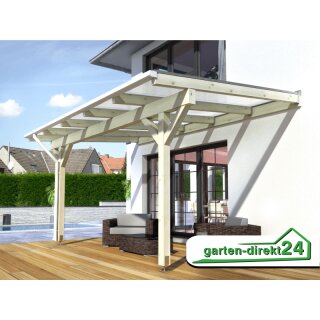 Natura Holz Terrassenüberdachungen mit Stegplatten 7,00m x 2,50m eiskristall Venti Decklack weiß U-Pfostenträger zum Einbetonieren