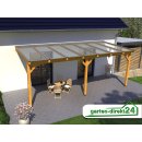 Natura Holz Terrassenüberdachungen mit Stegplatten 10,00m x 5,00m transparent Pinie/Lärche H-Pfostenanker zum Einbetonieren