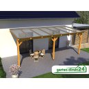 Natura Holz Terrassenüberdachungen mit Stegplatten 10,00m x 5,00m Deluxe, transparent Pinie/Lärche H-Pfostenanker zum Einbetonieren