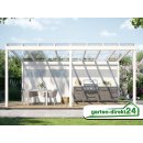 Freistehende Alu Überdachung für VSG Glas 4,06m x 3,00m Weiß ohne Glaseindeckung