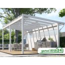 Freistehende Alu Überdachung für VSG Glas 5,06m x 2,50m Weiß VSG milchig opal, 8mm