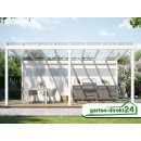 Freistehende Alu Überdachung für VSG Glas 5,06m x 3,50m Weiß VSG klar, 10mm