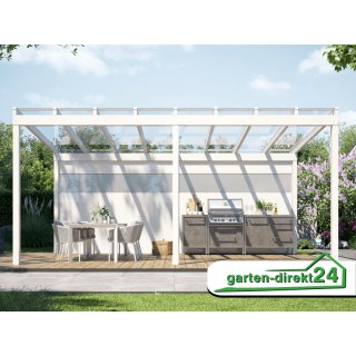 Freistehende Alu Überdachung für VSG Glas 9,06m x 3,50m Weiß VSG milchig opal, 10mm
