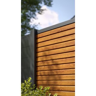 Alu-Lamellenzaun, Rhombus geschlossen, Golden Oak, Alu-Profile anthrazit