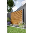 Alu-Lamellenzaun, Rhombus geschlossen, Golden Oak, Alu-Profile anthrazit