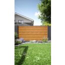 Alu-Lamellenzaun, Rhombus geschlossen, Golden Oak, Alu-Profile anthrazit