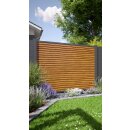Alu-Lamellenzaun, Rhombus geschlossen, Golden Oak, Alu-Profile anthrazit