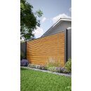 Alu-Lamellenzaun, Rhombus geschlossen, Golden Oak, Alu-Profile anthrazit