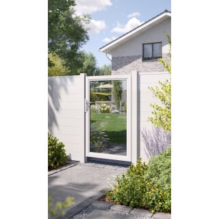 Alu-Gartentor weiß, Glas, 1 Meter Breite